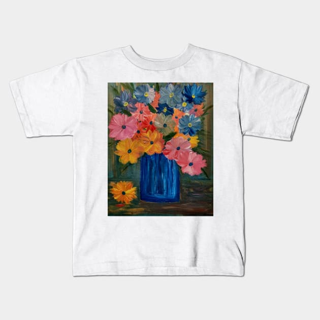 A beautiful bouquet of mixed flowers in a glass and gold vase Kids T-Shirt by kkartwork